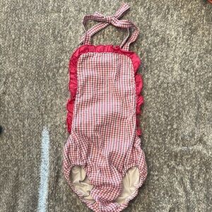 NWOT The Bella Bean pink & purple gingham ruffle one piece size 5